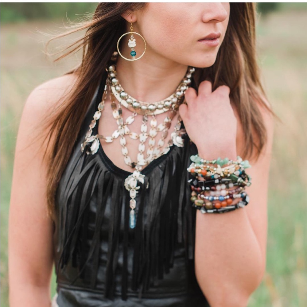 Black leather fringe Crop Top